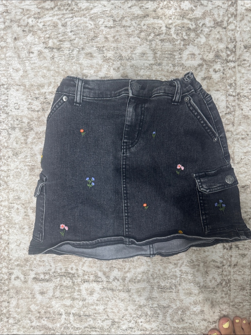 Cat & Jack Black Denim Mini Skirt with Floral Embroidery
